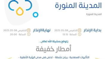 حالة الطقس اليوم في المدينة المنورة: الإنذار الأصفر في المدينة المنورة
