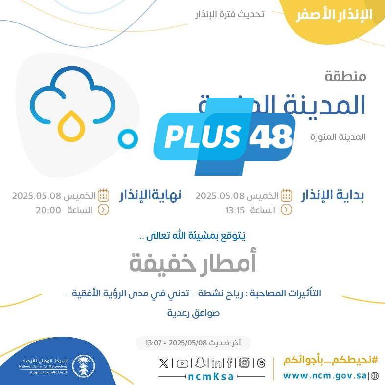 حالة الطقس اليوم في المدينة المنورة: الإنذار الأصفر في المدينة المنورة