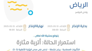 حالة الطقس اليوم في الرياض: الإنذار الأصفر في وادي الدواسر من المركز الوطني للأرصاد