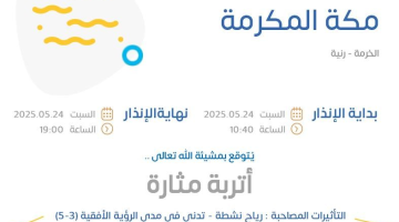 حالة الطقس اليوم في مكة المكرمة: الإنذار الأصفر في الخرمة ورنية