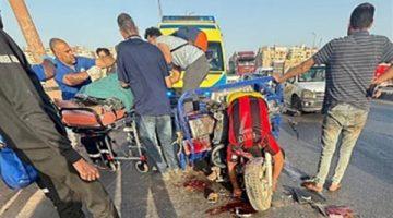جثة ومصابان في انقلاب تروسيكل أعلى كوبري الفحص بطريق الإسكندرية الزراعي