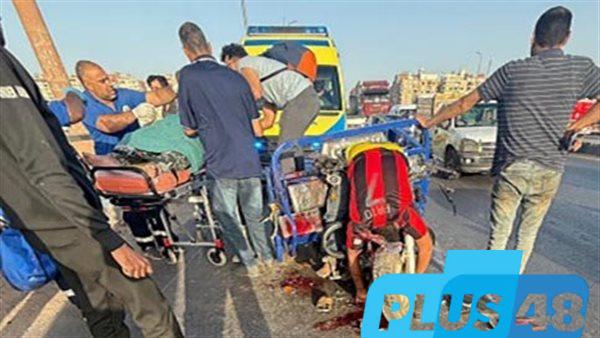 جثة ومصابان في انقلاب تروسيكل أعلى كوبري الفحص بطريق الإسكندرية الزراعي