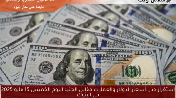 استقرار حذر..أسعار الدولار والعملات مقابل الجنيه اليوم الخميس 15 مايو 2025 في البنوك