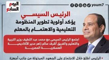 الرئيس السيسى يؤكد أولوية تطوير المنظومة التعليمية والاهتمام بالمعلم.. إنفوجراف