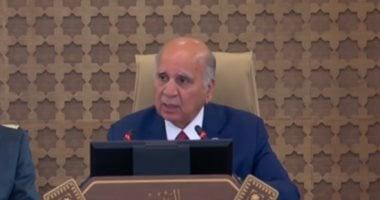 وزير خارجية العراق: ندعم الخطة المصرية بشأن إعادة إعمار غزة