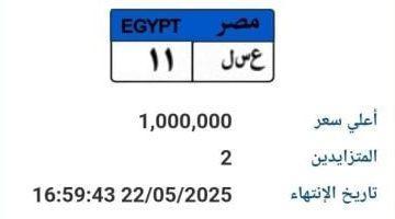 سعرها وصل مليون جنيه.. طرح لوحة سيارة مميزة رقمها “ع سـ ل 11” بالمزاد