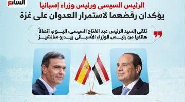 الرئيس السيسى ورئيس وزراء إسبانيا يرفضان استمرار العدوان على غزة.. إنفوجراف