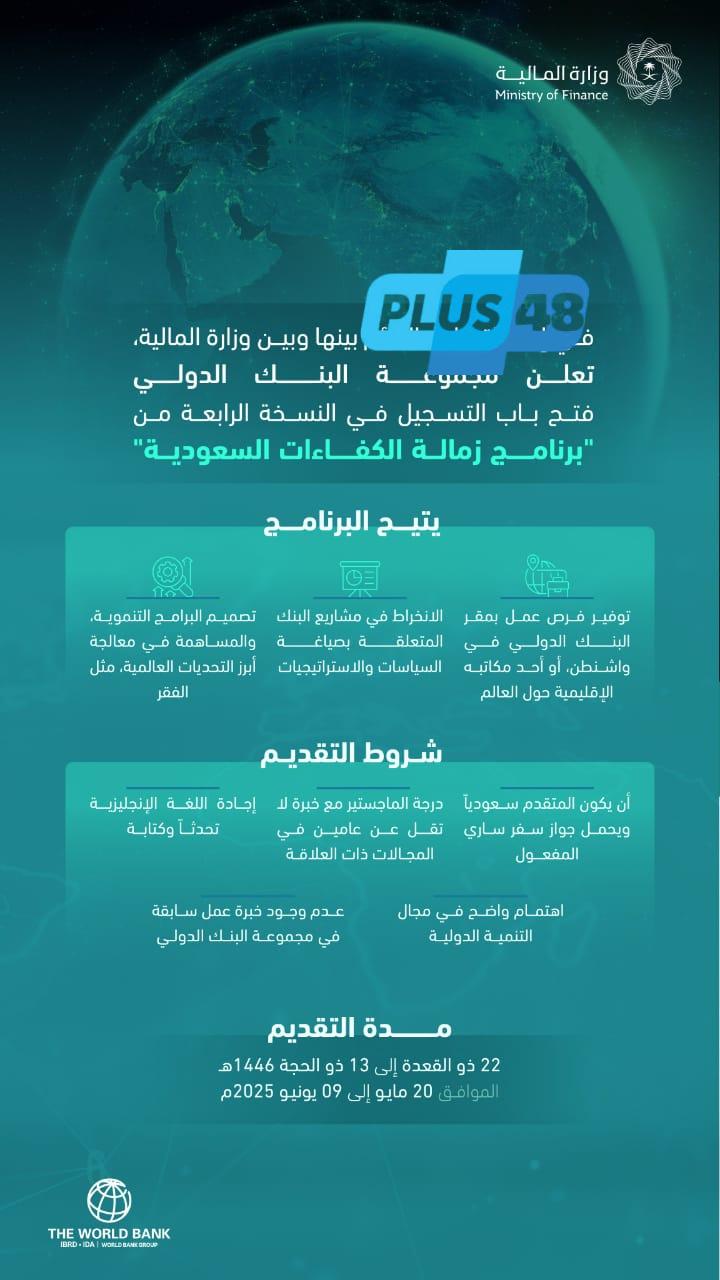 وزارة المالية والبنك الدولي يطلقان “برنامج زمالة الكفاءات السعودية”