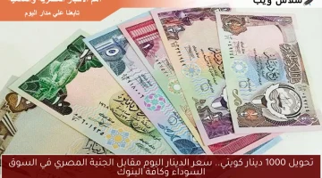 تحويل 1000 دينار كويتي.. سعر الدينار اليوم مقابل الجنية المصري في السوق السوداء وكافة البنوك