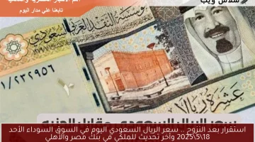 استقرار بعد النزوح .. سعر الريال السعودي اليوم في السوق السوداء الأحد 18\5\2025 وأخر تحديث للملكي في بنك مصر والأهلي