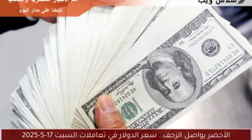 الأخضر يواصل الزحف.. سعر الدولار في تعاملات السبت 17-5-2025