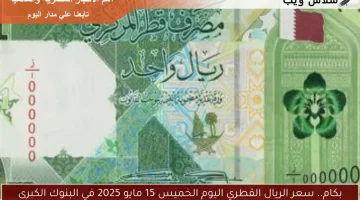 بكام.. سعر الريال القطري اليوم الخميس 15 مايو 2025 في البنوك الكبرى
