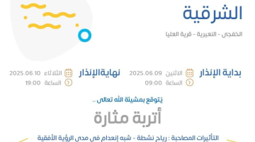حالة الطقس اليوم في الشرقية: الإنذار البرتقالي في الخفجي والنعيرية وقرية العليا