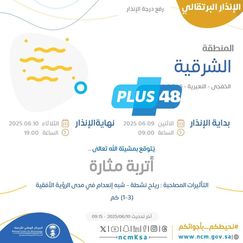 حالة الطقس اليوم في الشرقية: الإنذار البرتقالي في الخفجي والنعيرية وقرية العليا