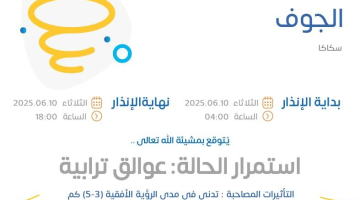 حالة الطقس اليوم في الجوف: الإنذار الأصفر في سكاكا
