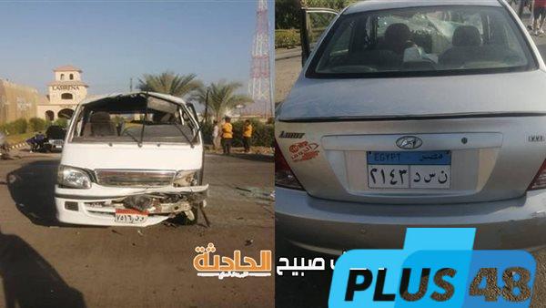 من بينهم رضيع.. إصابة 18 شخصاً في حادث تصادم سيارة ملاكي وميكروباص بطريق السخنة السويس