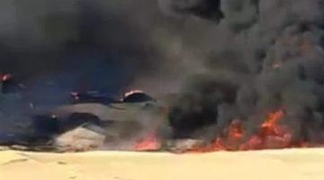 تفحم 3 أشخاص في انفجار شاحنة مواد بترولية على طريق الواحات