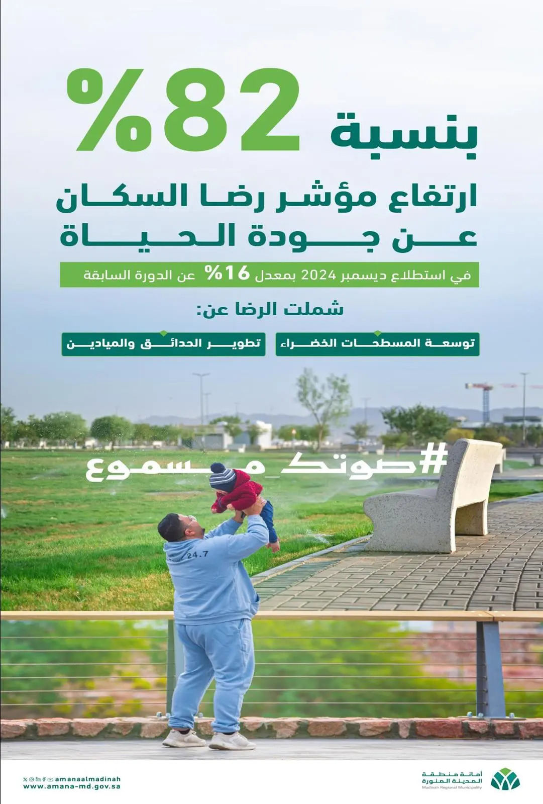 82% نسبة رضا السكان عن جودة الحياة في #المدينة_المنورة